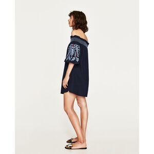 Rebellion Navy Blue Embroidered Off-Shoulder Mini Dress | EUC | S